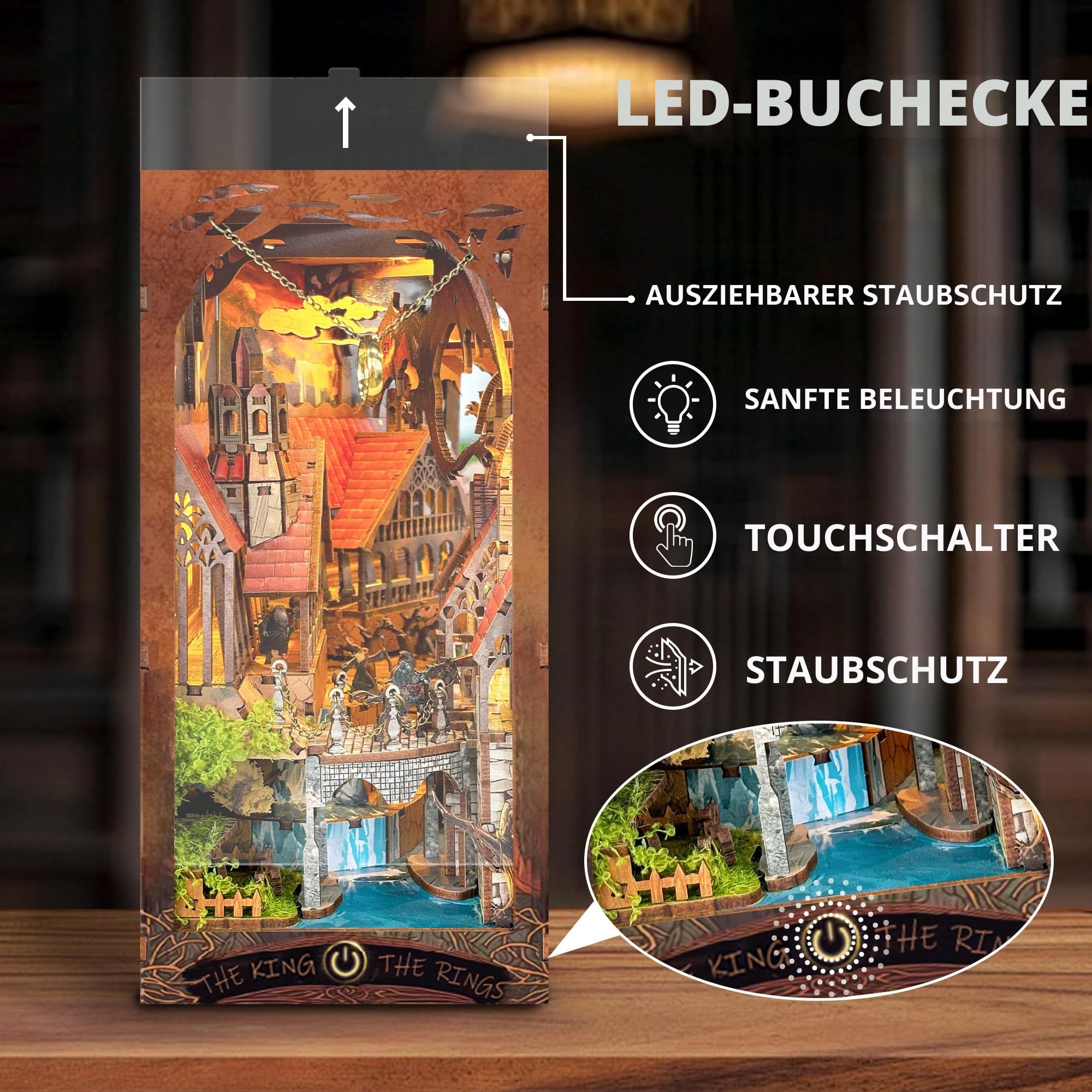 DIY Book Nook Kit, 3D Holzpuzzle Miniatur Haus Kit für Book Nook Regaleinsatz Dekoration, Magisches Buch Haus Ständer Buchstütze Puppenhaus für Erwachsene