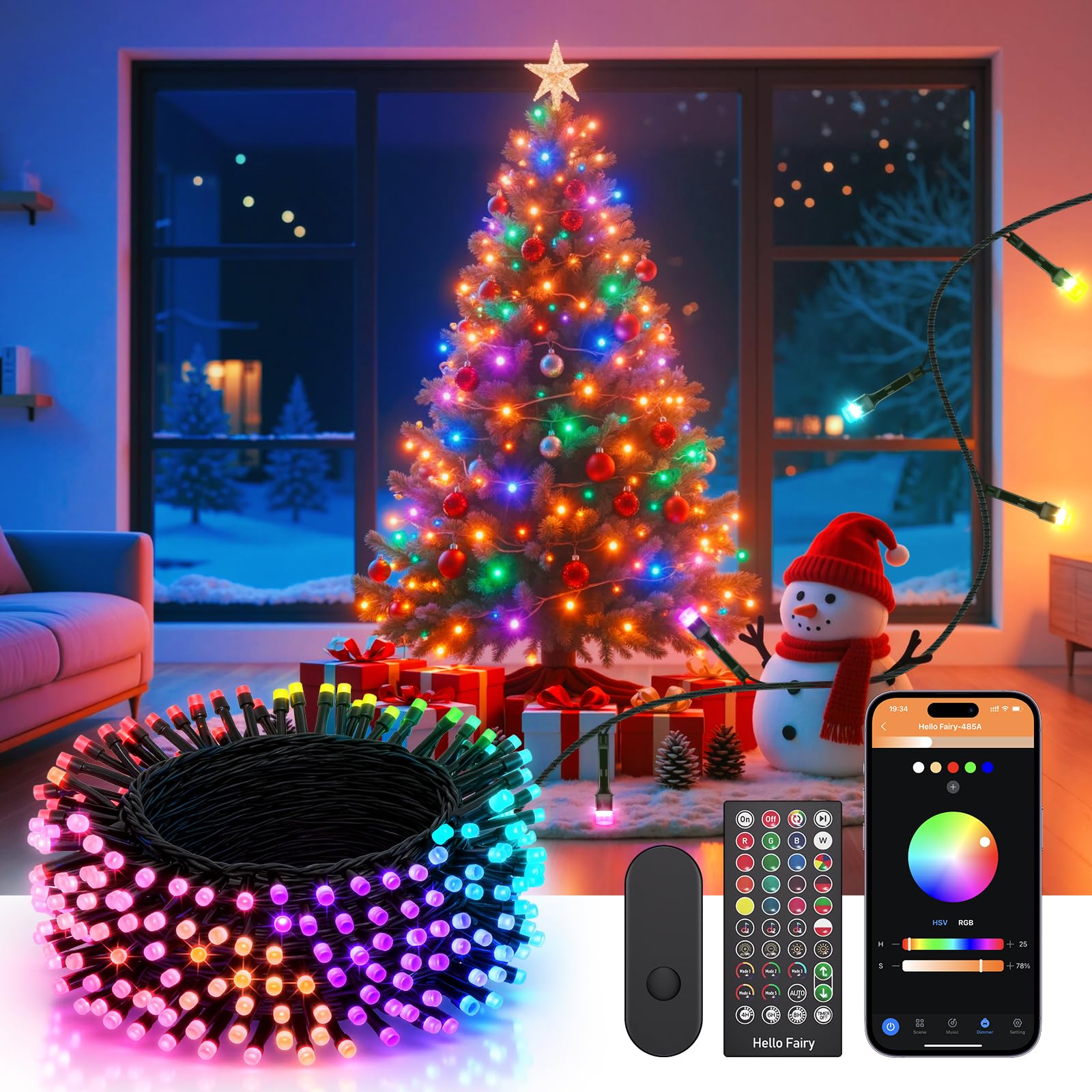 YAYZA! Smarte Lichterkette Weihnachtsbaum 20m, 200 LED Weihnachtsbeleuchtung mit 16 Mio RGB Farben per App & Fernbedienung, Christbaumbeleuchtung für Innen & Außen, IP44 für Weihnachten, Party & Deko