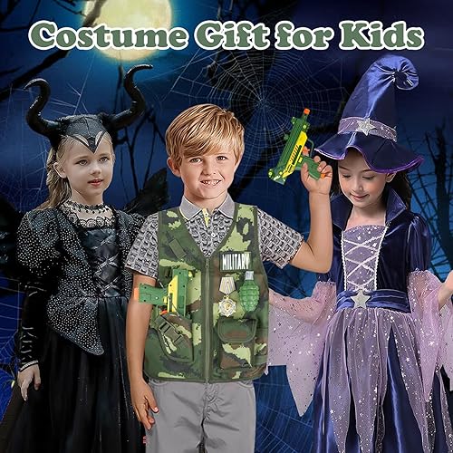 Miniatura 7 de KalaDuck Juguetes del ejército para niños, disfraz del ejército con casco y accesorios de juguetes militares, juego de rol para Halloween, disfraz