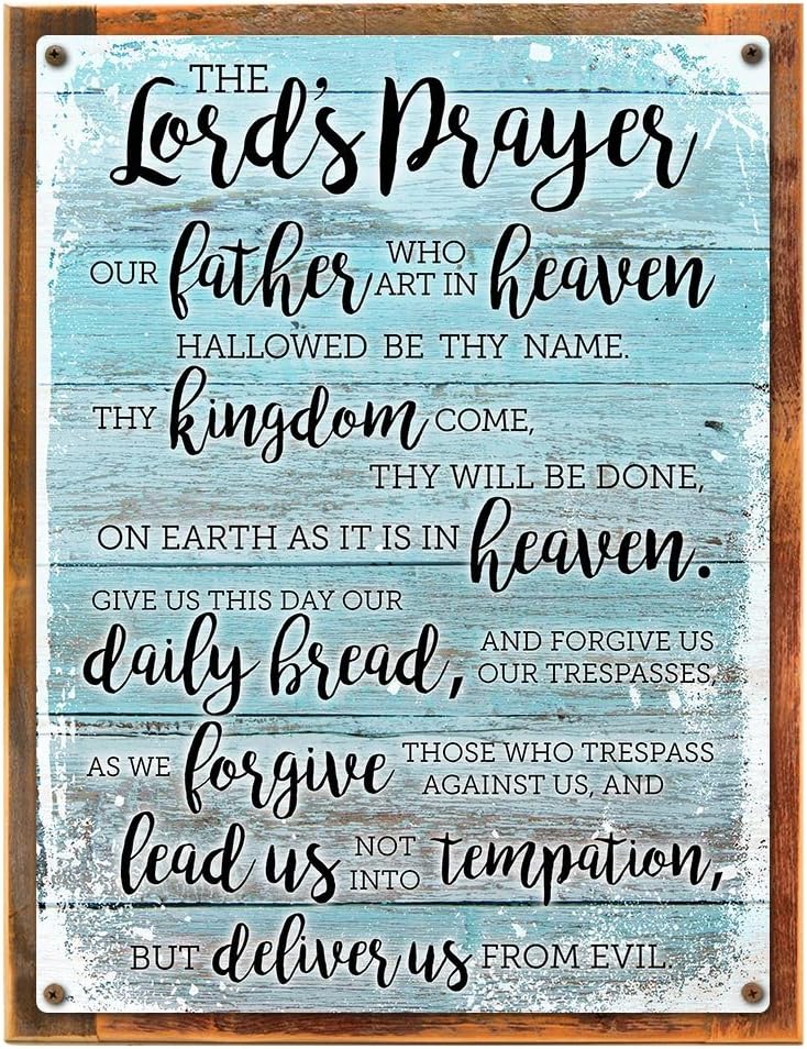 Wood-Framed Lords Prayer Metal Sign, Christian, Inspirational, HomeDecor on reclaimed, rustic wood