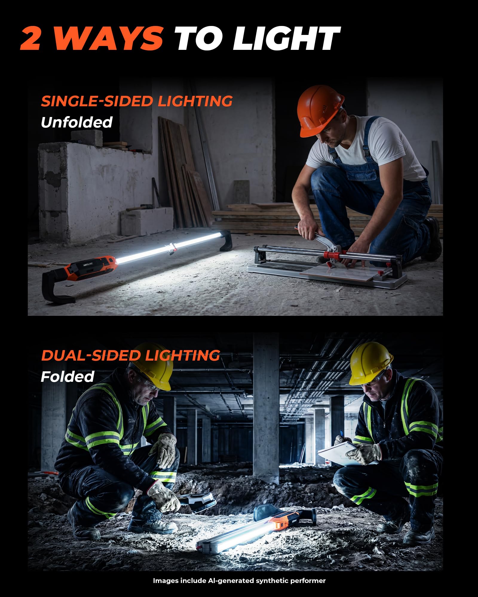 Unterhauben-Arbeitslichtleiste, 180 ° faltbares mechanisches Licht & 360 ° drehbarer Ständer, ausziehbar 115 cm - 185 cm, 1800 lm wiederaufladbares LED-Arbeitslicht, 2-in-1-Lademodi, Motorraum-Licht