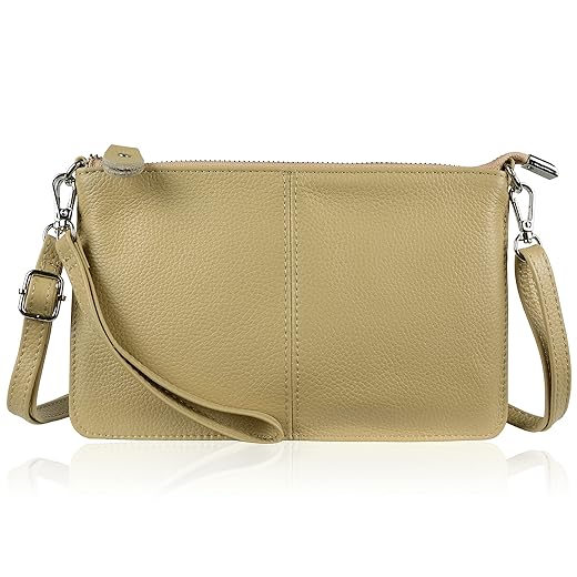 befen Women's Leather Wristlet Clutch Phone Wallet Small Crossbody Purses and Hangbag with Card Slots (Tan)