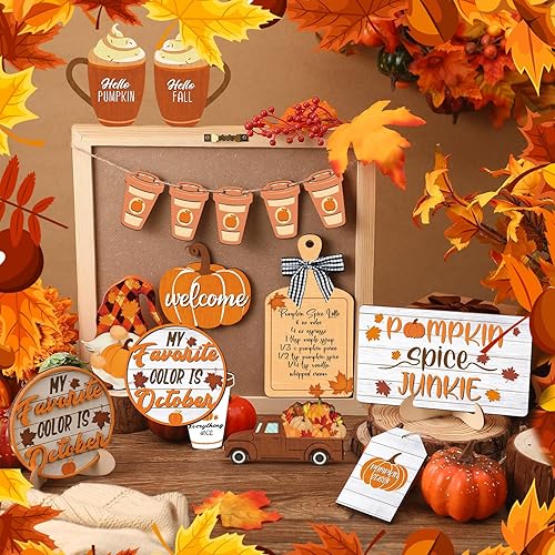 Miniatura 6 de FairySandy 15 piezas de decoración de bandeja escalonada de Acción de Gracias para otoño, decoración de mesa con calabaza de Acción de Gracias, para