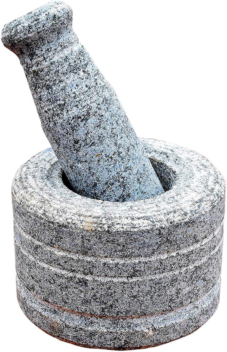 BYGONE's Stone Mortar & Pestle Set/Khal Ural Set/Batta Okhli Masher/Natural Stone Morter & Pistel -for Grinding Spices or Medicine/Medium Size