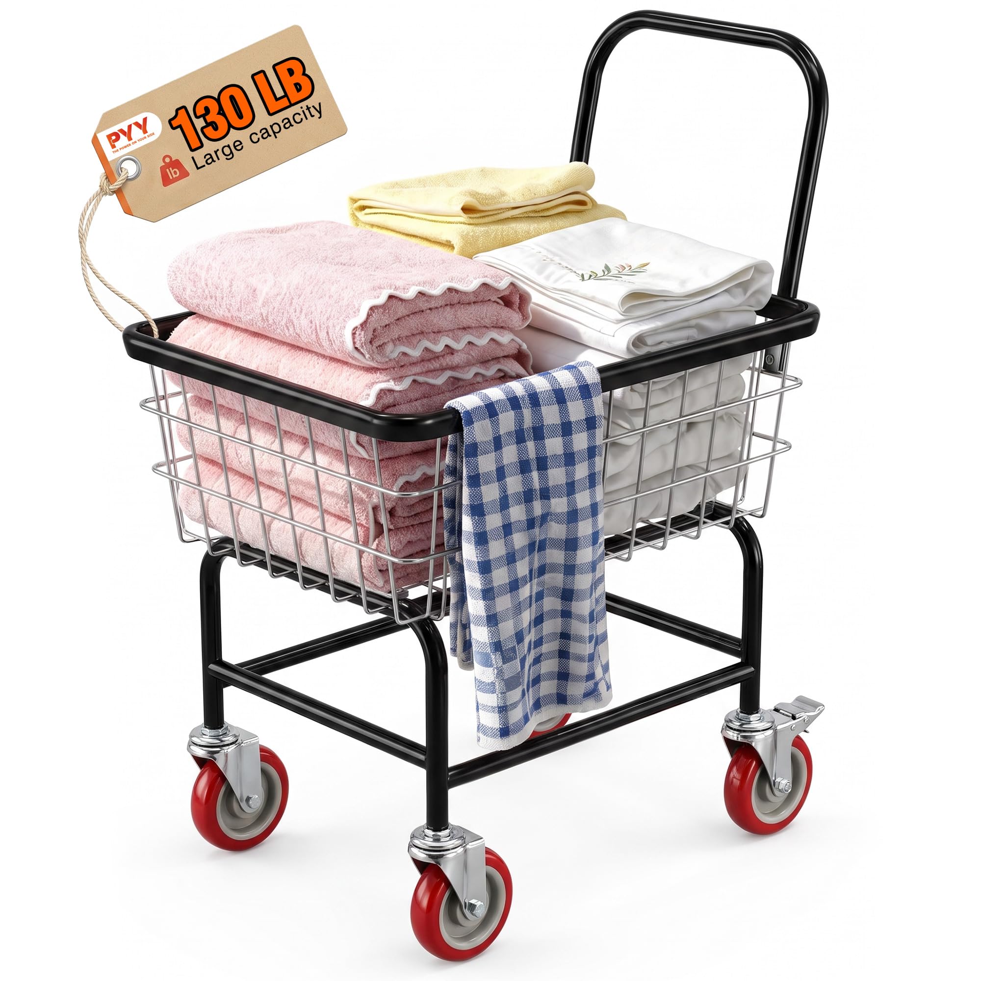 PYY Wire Laundry Cart - Heavy Duty & Wheels -1