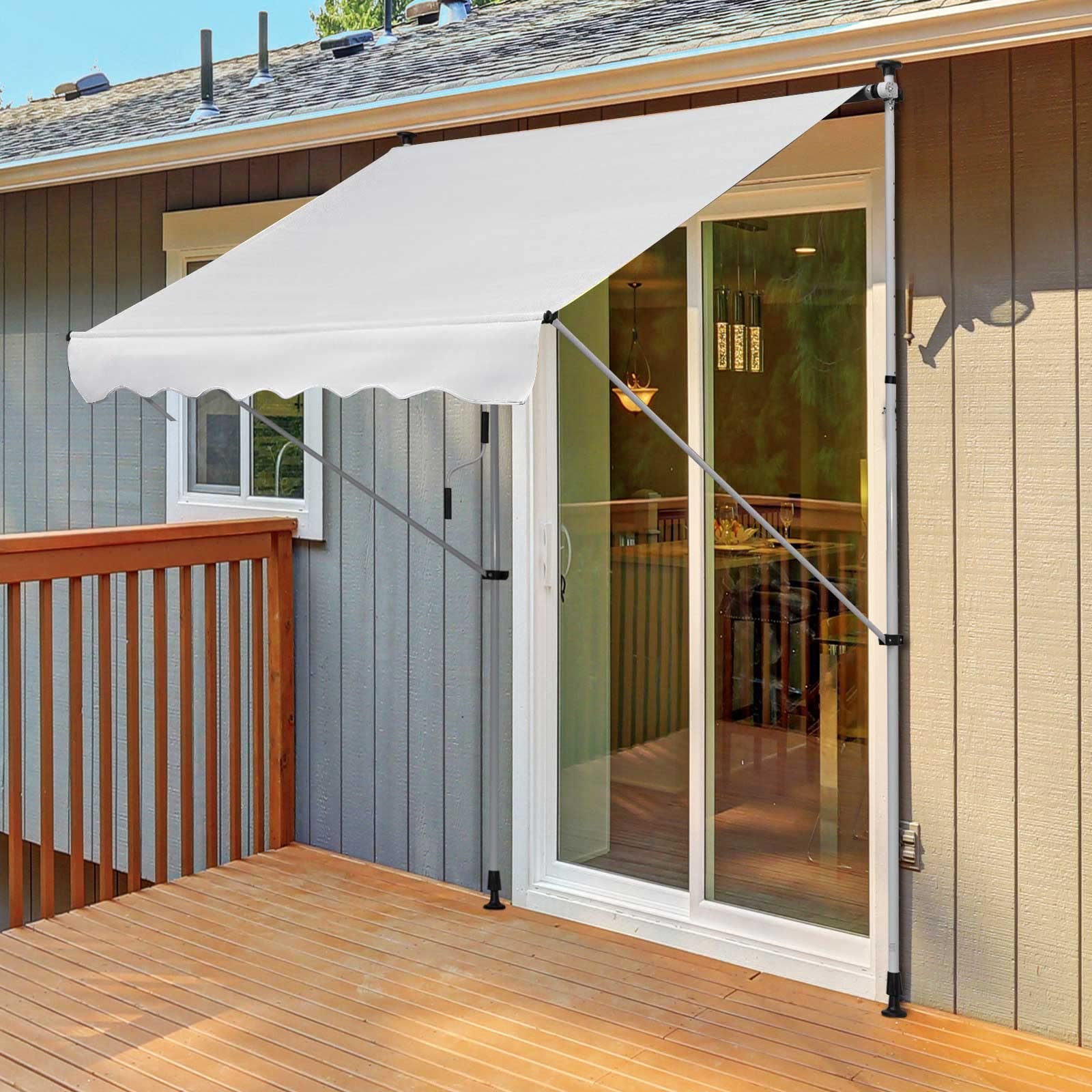 Outsunny Toldo Manual Retráctil 2x1,5 m Altura Ajustable Blanco | 170-280 cm, Toldo Exterior Terraza Enrollable, con Manivela, Anti-UV e Impermeable, Sin Taladro, para Balcón, Jardín