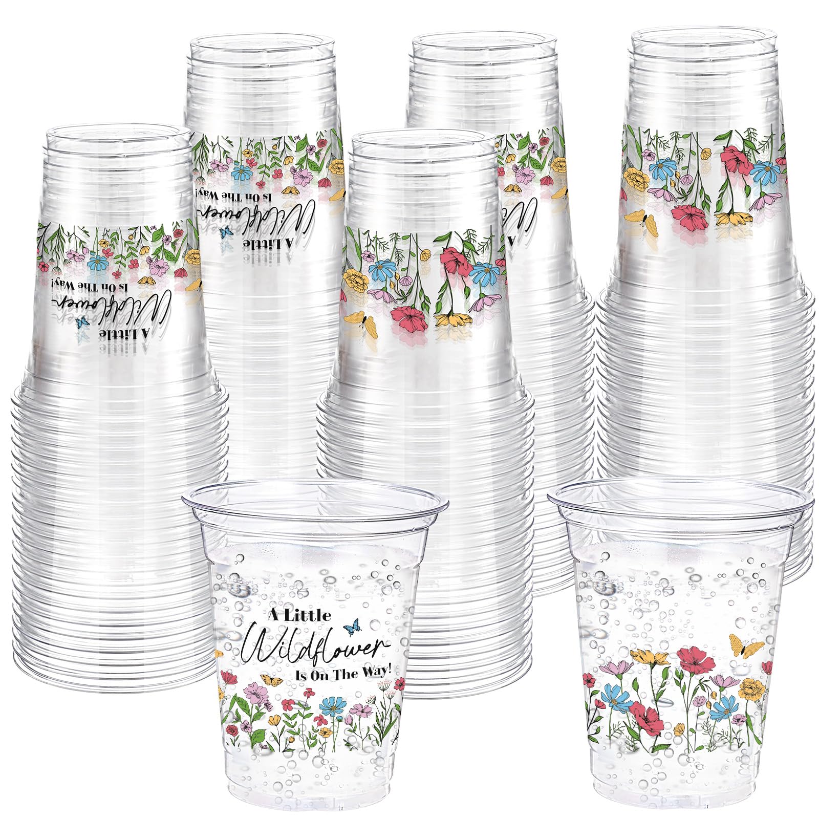 Funnymoom 60 Pack Wildflower Baby Shower Cups 12 oz Disposable Clear Plastic a Little Wildflower Is on the Way Cups for Wildflower Baby Shower Birthday Floral Spring Summer Party Decorations