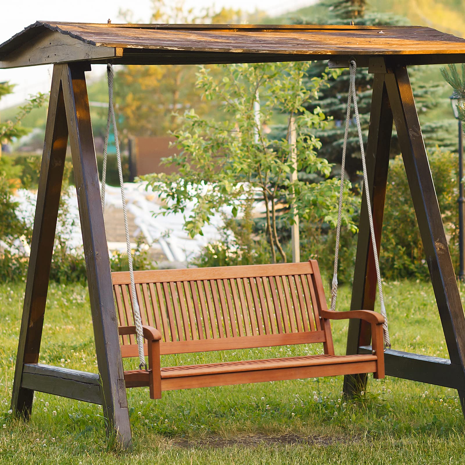 GIANTEX Columpio para Exteriores de 2 Plazas, Soporta hasta 360 kg, Columpio de Madera para Colgar de Jardín, para Balcón, Porche, Terraza