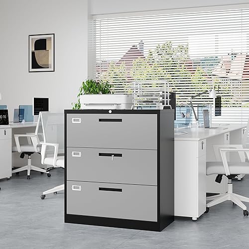 Miniatura 7 de Archivador de 3 cajones, archivadores laterales para oficina en casa, cajones de almacenamiento de oficina con cerradura, archivos colgantes tamaño