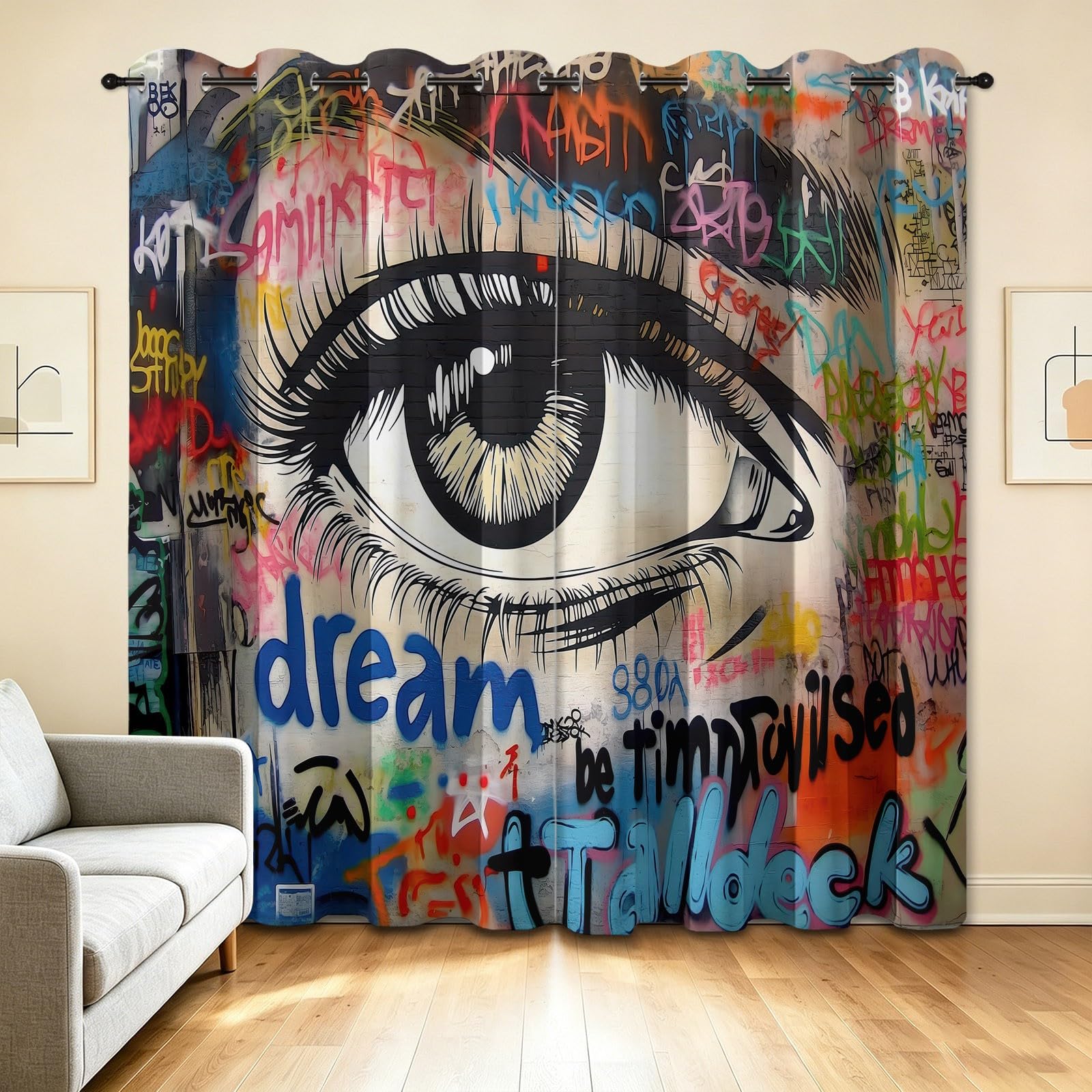 Modne zasłony zaciemniające z motywem oczu, 140 l x 200 cm, dekoracja okienna do salonu, sypialni, izolacja termiczna, 2 panele