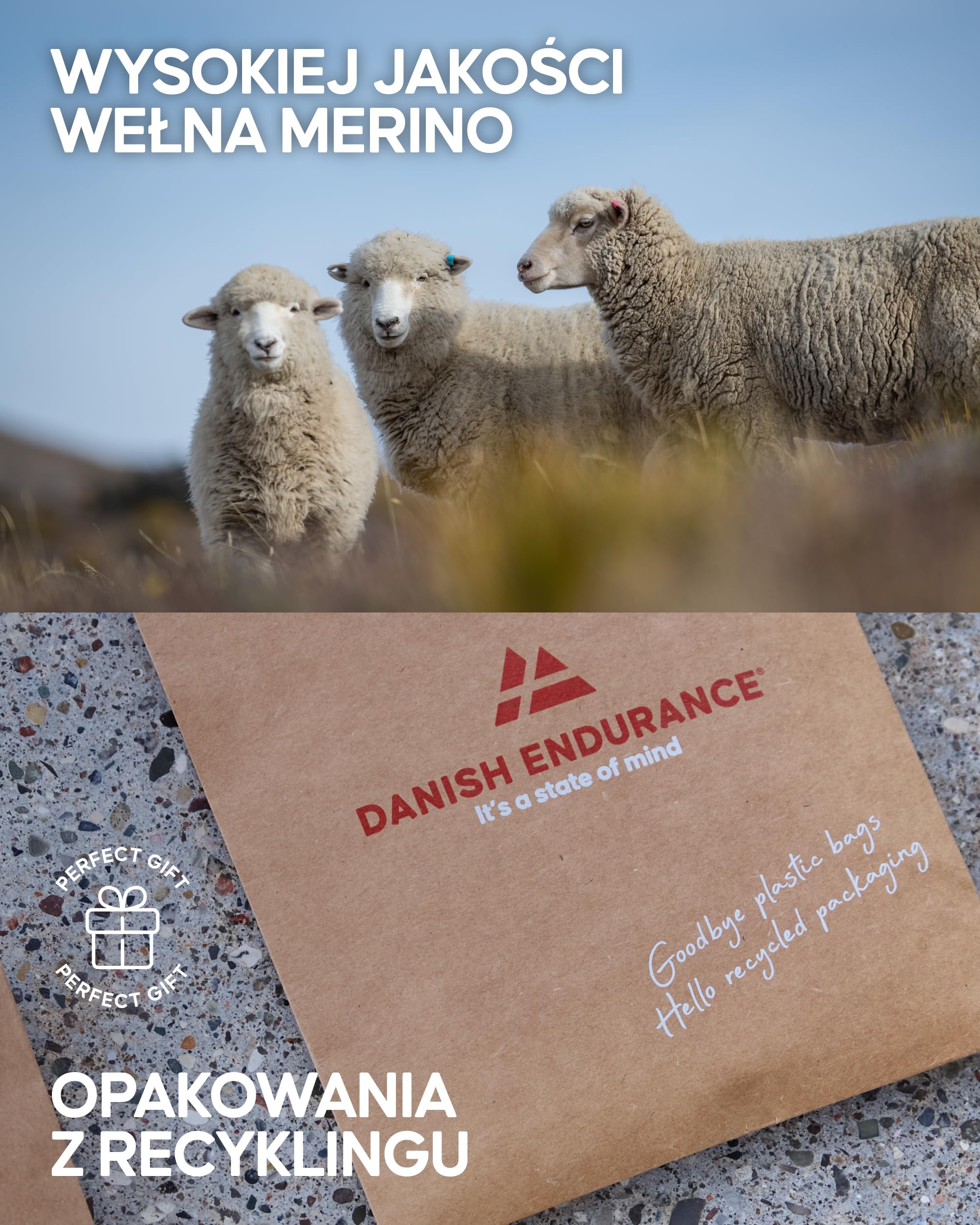 DANISH ENDURANCE Skarpety Trekkingowe z Wełny Merino z Amortyzacją, Oddychające, Przeciw Pęcherzom, dla Mężczyzn i Kobiet, Unisex