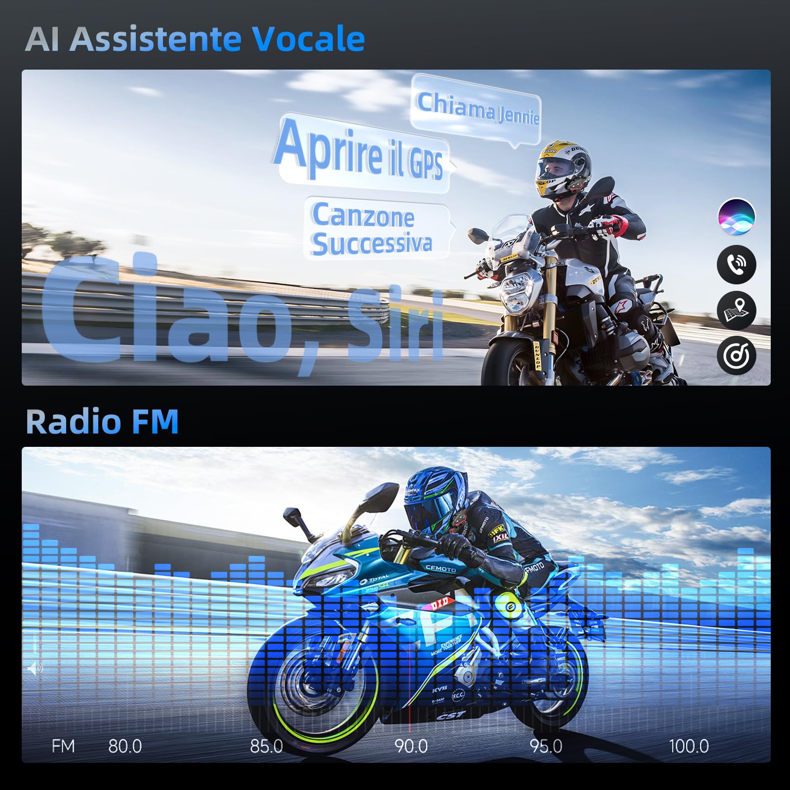 Moman Interfono Moto, CP-S Auricolare Casco Moto 8 Motociclisti 2000M Sistema di Comunicazione Connettività Universale con Radio FM Cancellazione del Rumore Condivisione Musica Impermeabile, Singolo