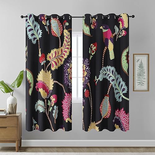 Miniatura 45 de Estelar Textiler Cortinas bohemias para oscurecer la habitación con hojas de arce de 84 pulgadas de largo, juego de 2 paneles para sala de estar,