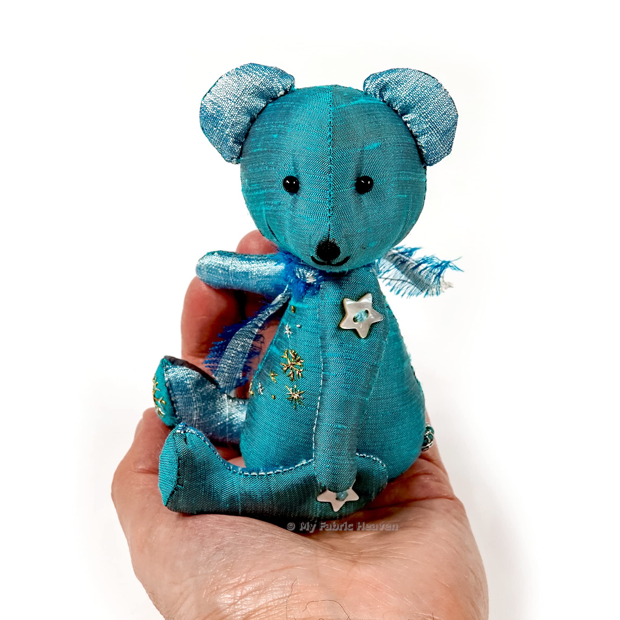 My Fabric Heaven Snowflake Bear Sewing PATTERN Tiny Winter Teddy, Handmade Stuffed Soft Toy & Photo Tutorial Instructions. Free Post