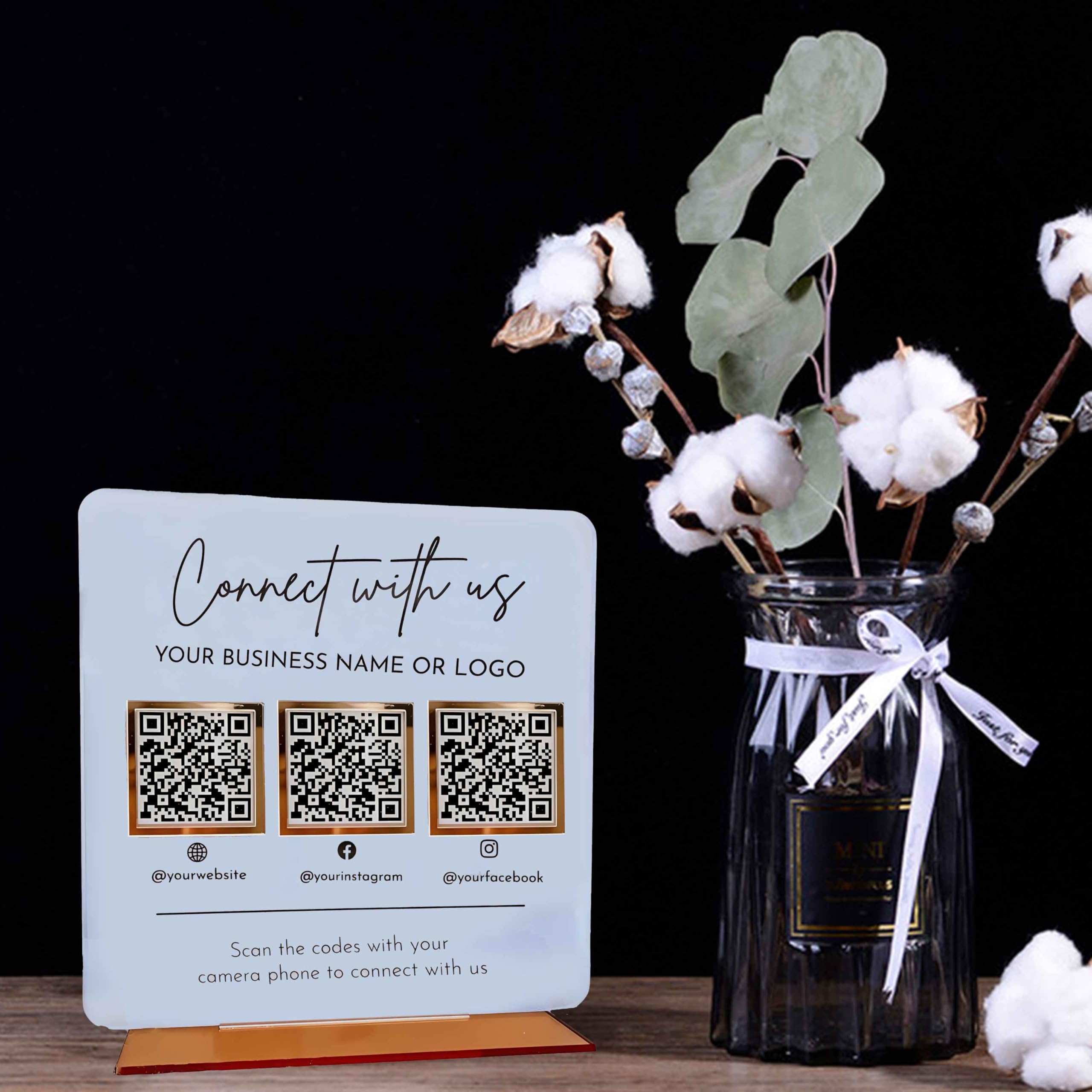 Código QR cuadrado de acrílico personalizado, múltiples textos privados de redes sociales personalizados, Venmo Cashapp Zelle, adornos de escritorio de oficina de empresa, tienda, restaurante, salón