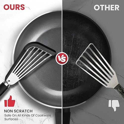 Miniatura 6 de Juego de 2 espátulas de pescado, espátulas de silicona resistentes al calor de 600F para utensilios de cocina antiadherentes, espátula ranurada de