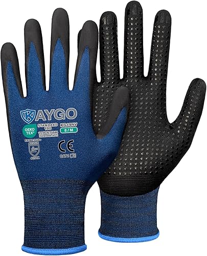 Miniatura 23 de KAYGO MicroFoam - Guantes de trabajo con revestimiento de nitrilo, 12 pares KG19N de nailon de punto sin costuras, micropuntos para un mejor agarre