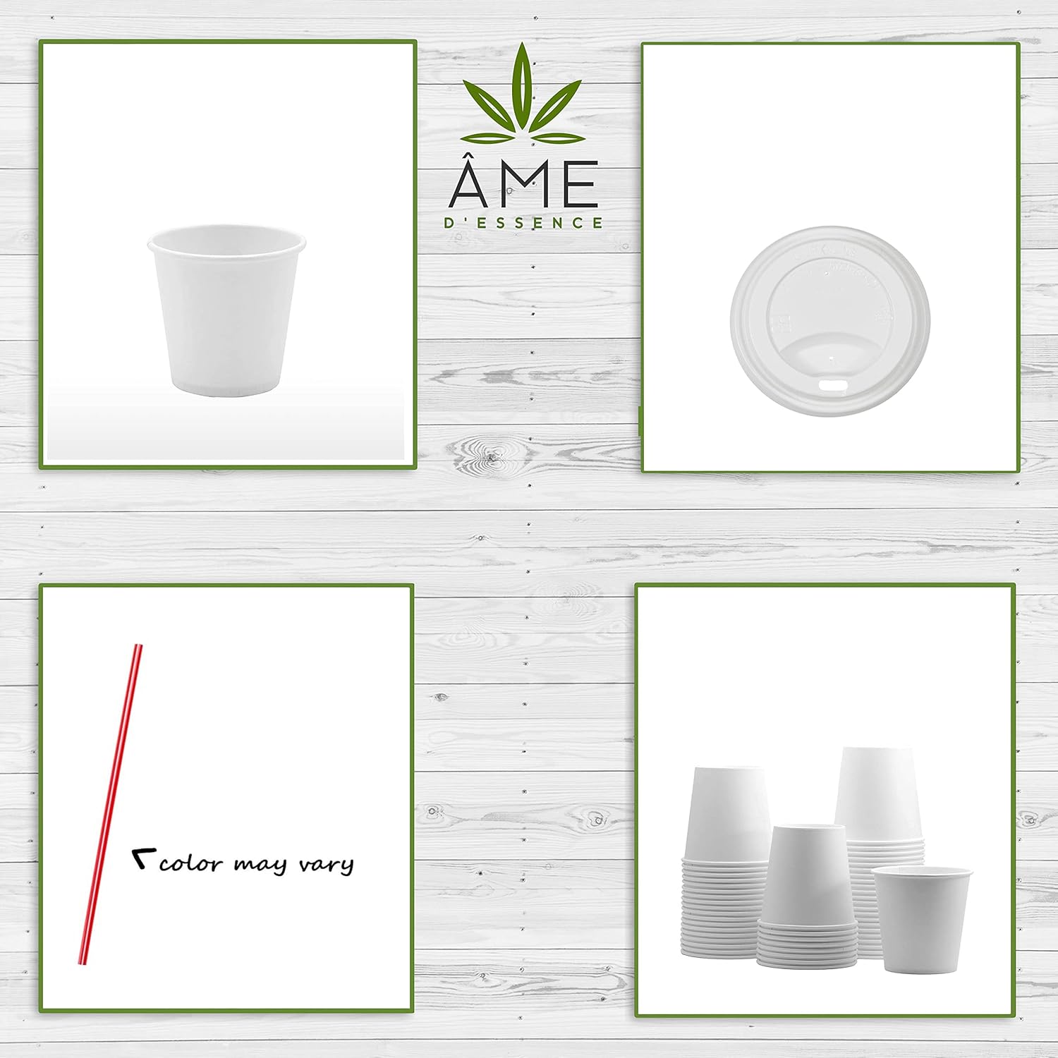 AME D'ESSENCE (150 PC) 4 Ounce Espresso Cups with Dome Lids and Stirrers Disposable Cups Hot Paper Cups White Coffee Cups