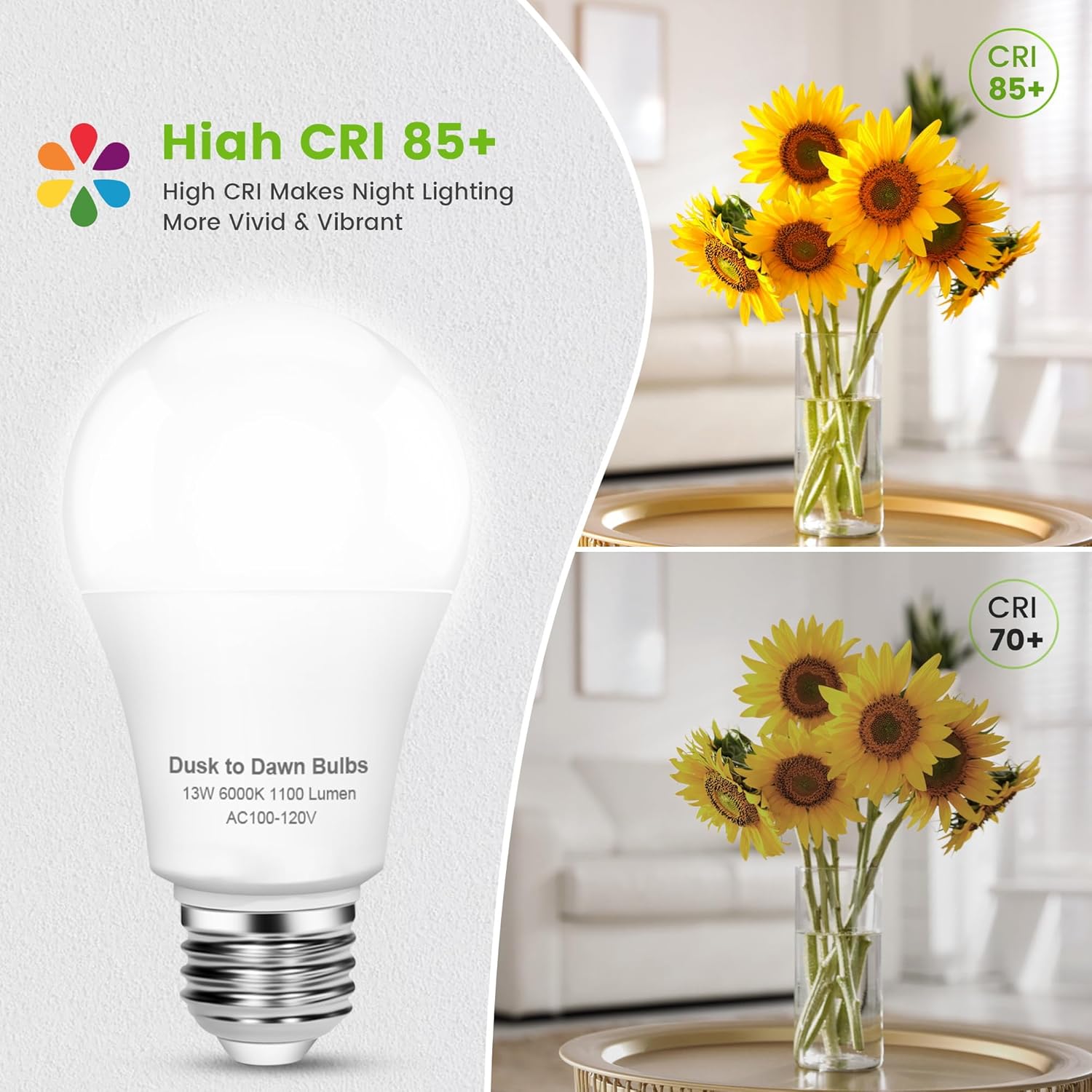 OHLUX Dusk to Dawn Outdoor Light Bulb, 13W 60W Equivalent Energy Saving A19 E26 Led Bulb, 5000K Cool White Smart Automatic On Off Photocell Sensor, 1100LM, 3 Pack