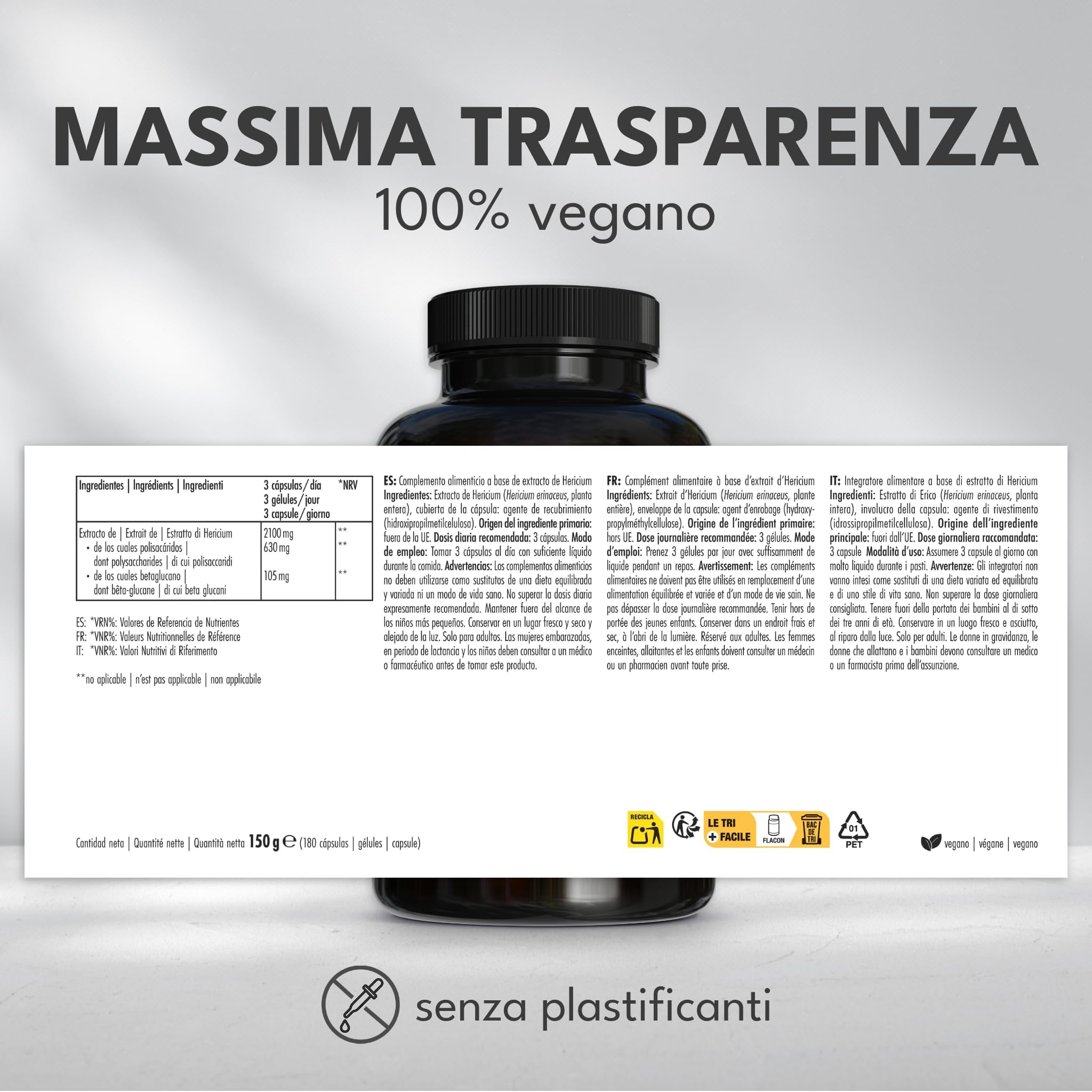 Green Naturals® Lion's Mane – 2100 mg di estratto di Hericium Erinaceus/giorno – 30% polisaccaridi + 5% beta-glucano – Criniera di Leone, vegano & senza additivi – Produzione tedesca – 180 capsule