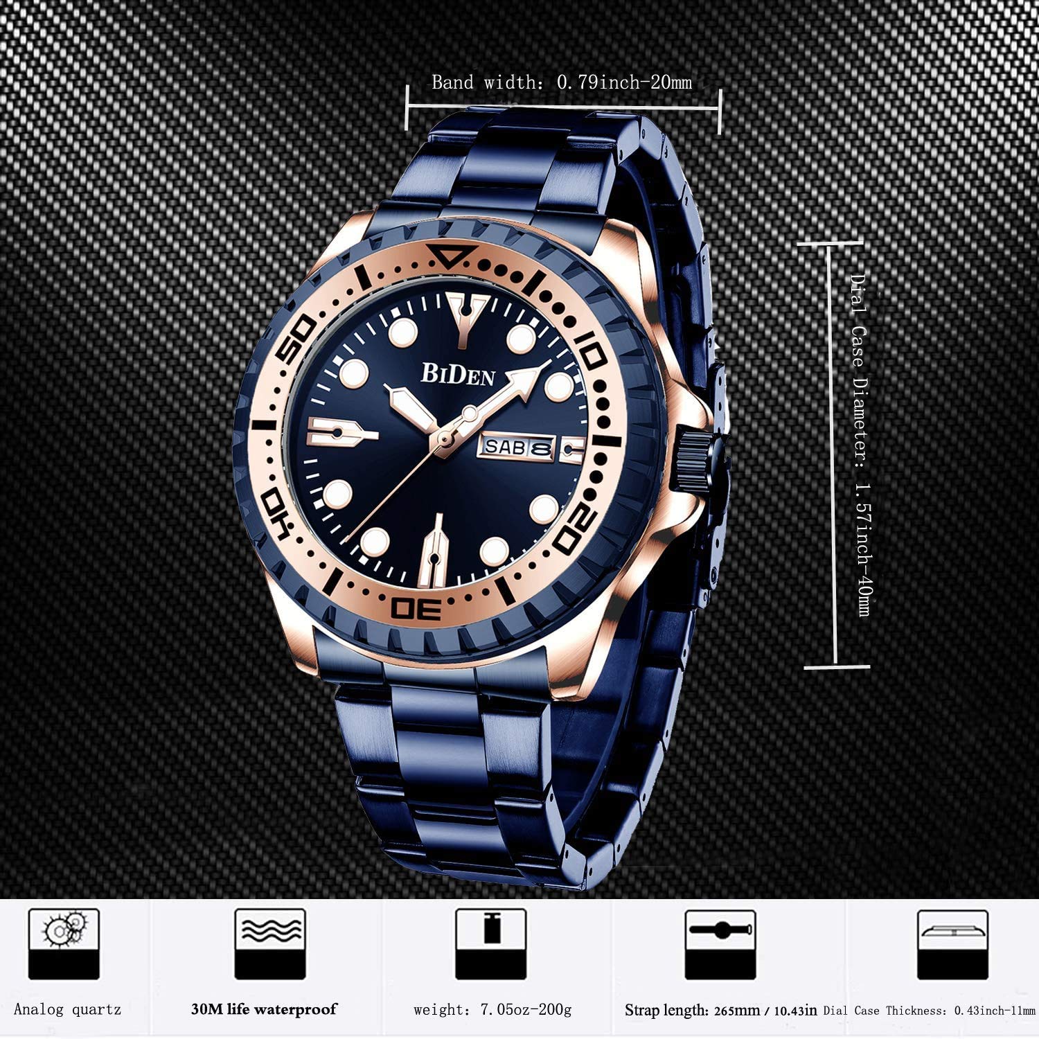 MASTOP Reloj para hombre con cronógrafo, resistente al agua, de acero inoxidable, con fecha de negocios, analógico, de cuarzo, para hombre