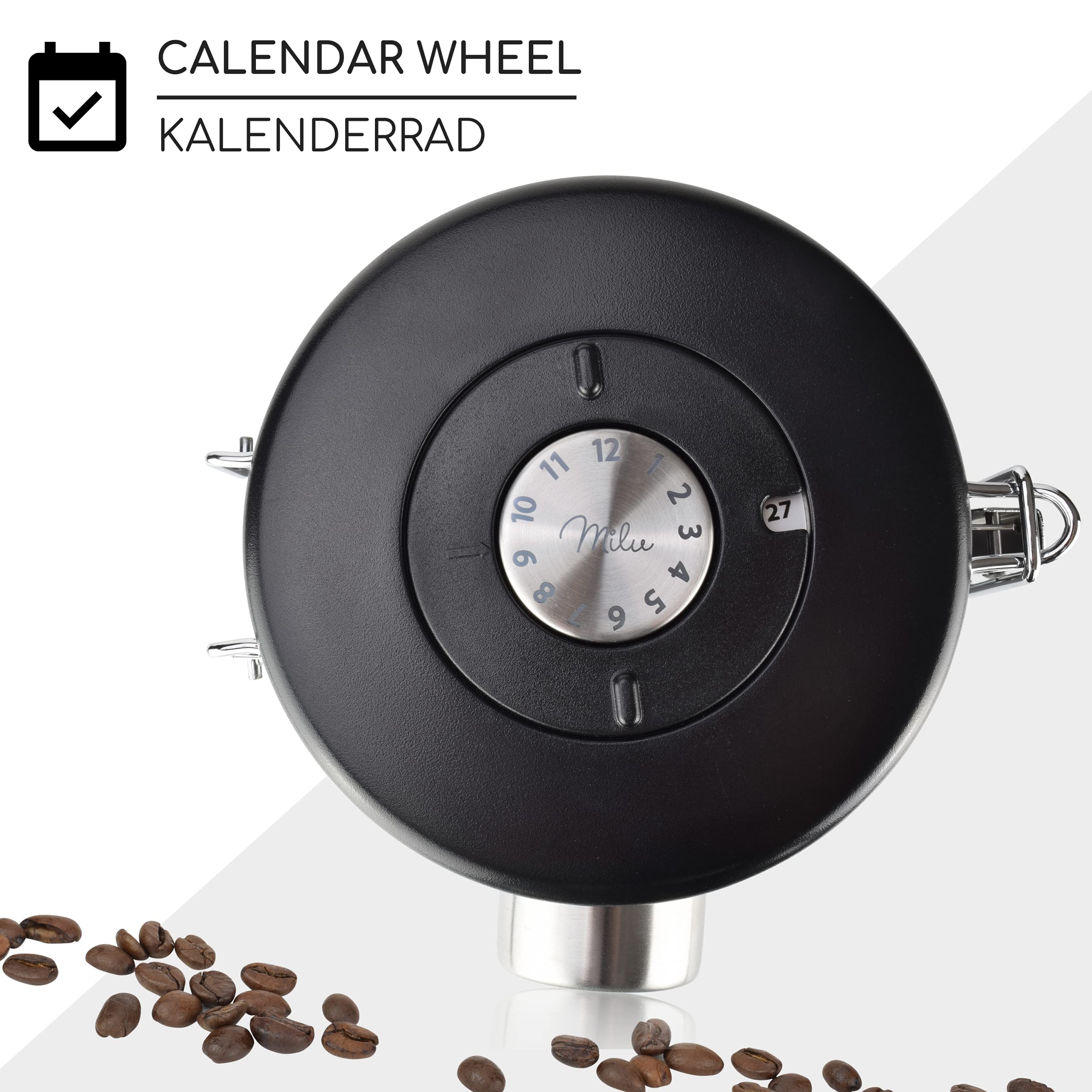 Milu Kaffeedose luftdicht | 500g, 700g | Kaffeebohnen Behälter Edelstahl Vorratsdosen Vakuum Kaffeebox mit Kaffeelöffel (Schwarz, 700g)