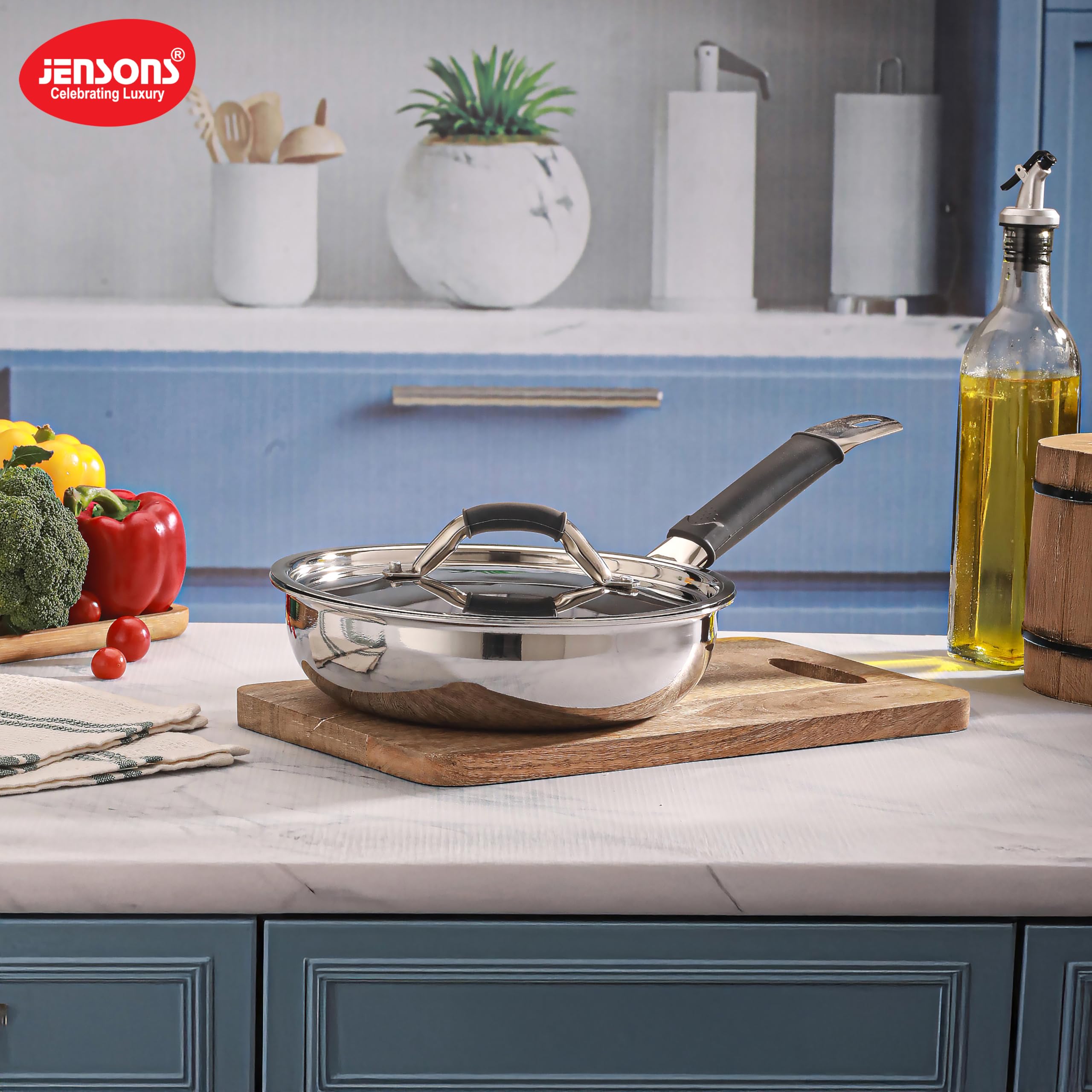 Buy JENSONS TriPly Stainless Steel 22 cm Frypan with Steel lid