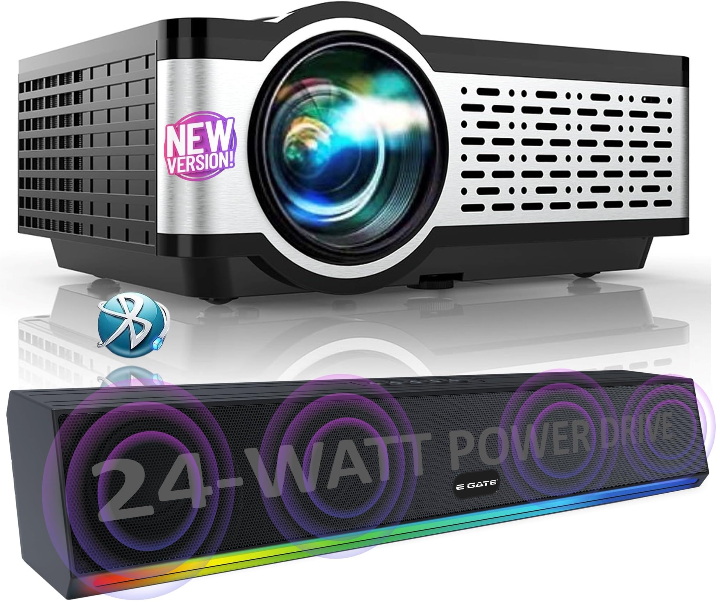 E GATE i9 Pro-Max 4X Brighter with Free Soundbar (C222 24 Watt - 3600 mAh Battery) | 400 ISO & 840fc Mega Brightness | Full HD 1080p Native | AV, VGA, HDMI, USB, Bluetooth| (i9-Pro-Max+ C222) EGate