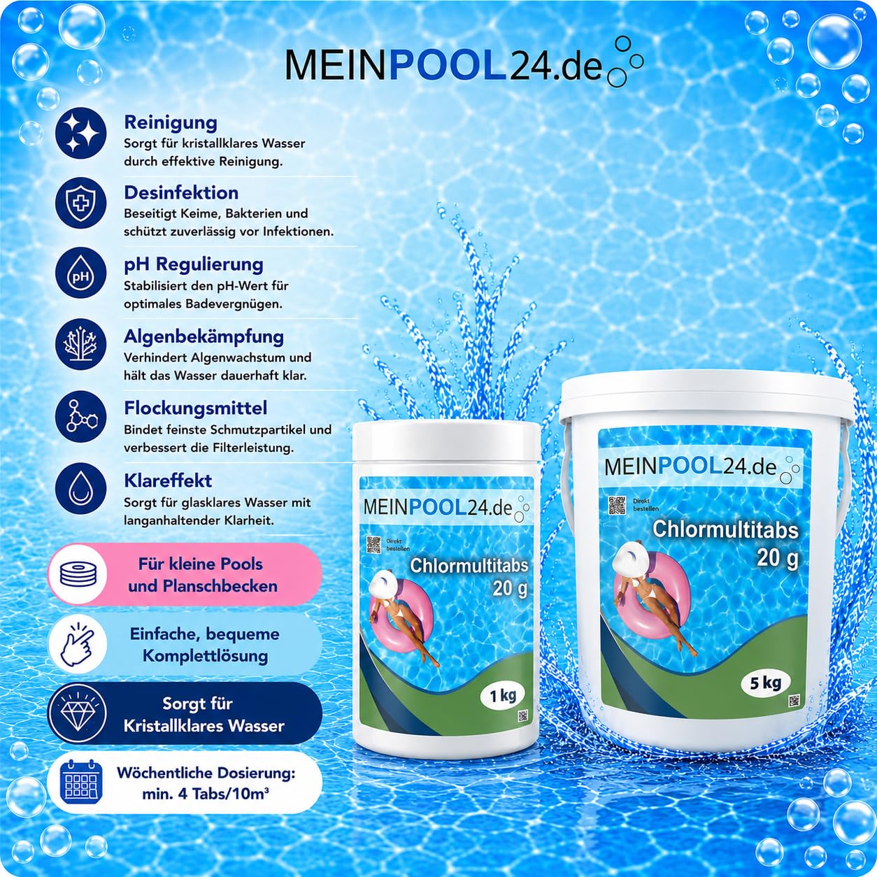 Meinpool24.de 5 kg Chlor Multitabs 5 in 1-20g Tabs Multi Chlortabletten