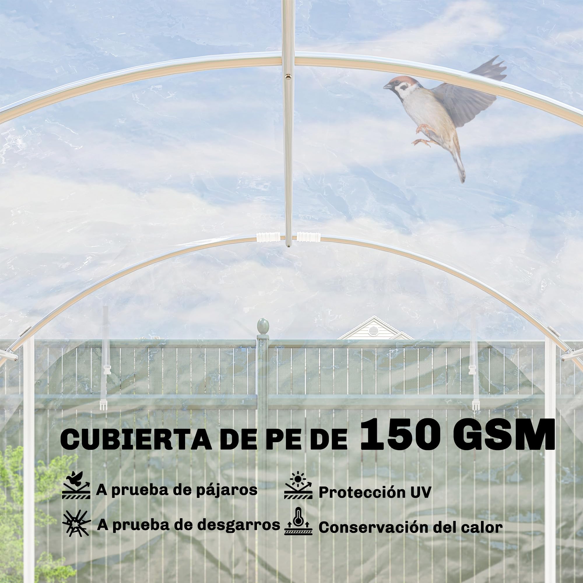 Outsunny Invernadero de Exterior 6x3x2 m Anti-UV Impermeable Transparente | Invernadero de Túnel, 2 Puertas Enrollables, Marco de Acero Galvanizado, Cubierta de PE 150g/m², para Cultivos