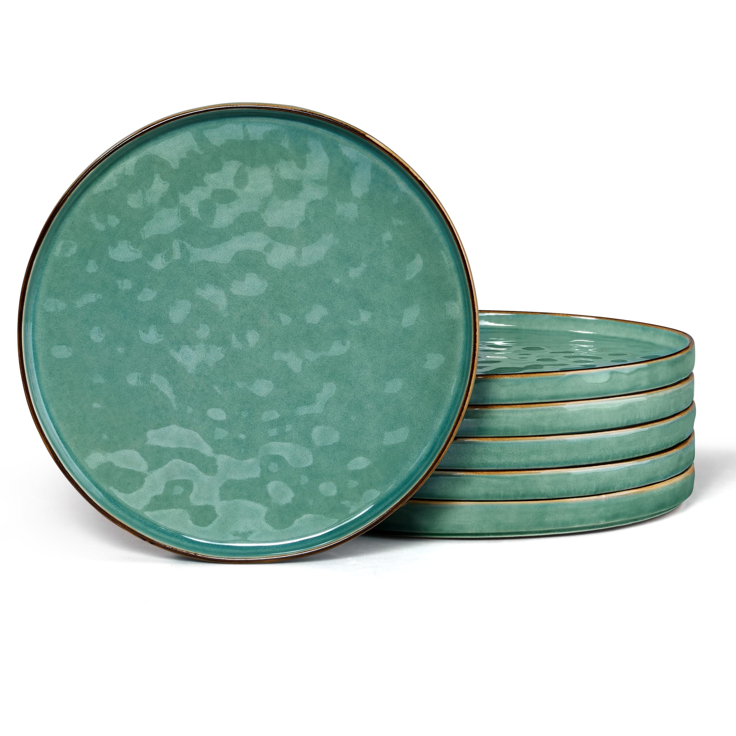 Herogo Dinner Plates Set of 6, 10 Inch / 26.3 cm Stoneware Dining Plate Set, Reactive Glaze Tableware Plates for Party, Wedding, Birthday, BBQ, Picnic, Dishwasher & Microwave Safe - Emerald Green