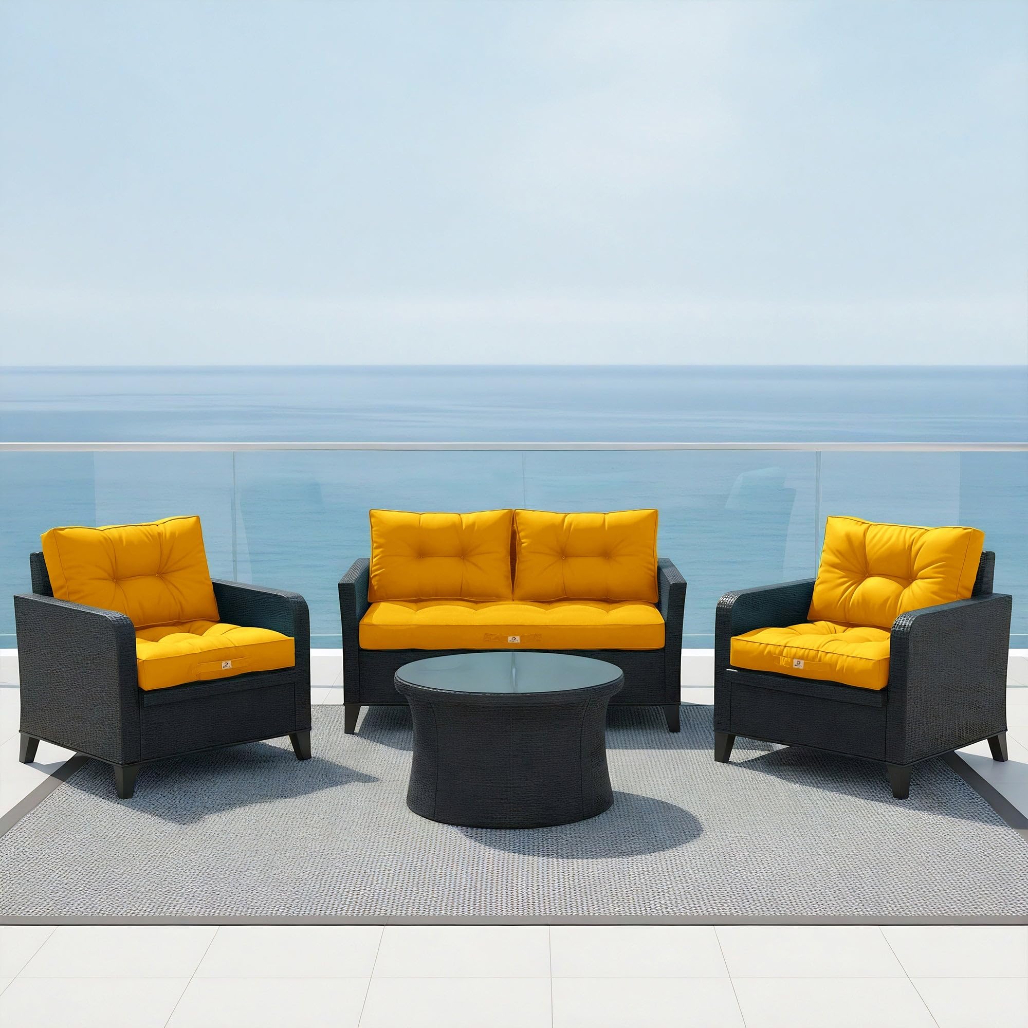 Coussins pour Salon de Jardin 50x50 cm Imperméable Jaune - Coussin de Remplacement pour Fauteuil, Banc & Chaise d'extérieur