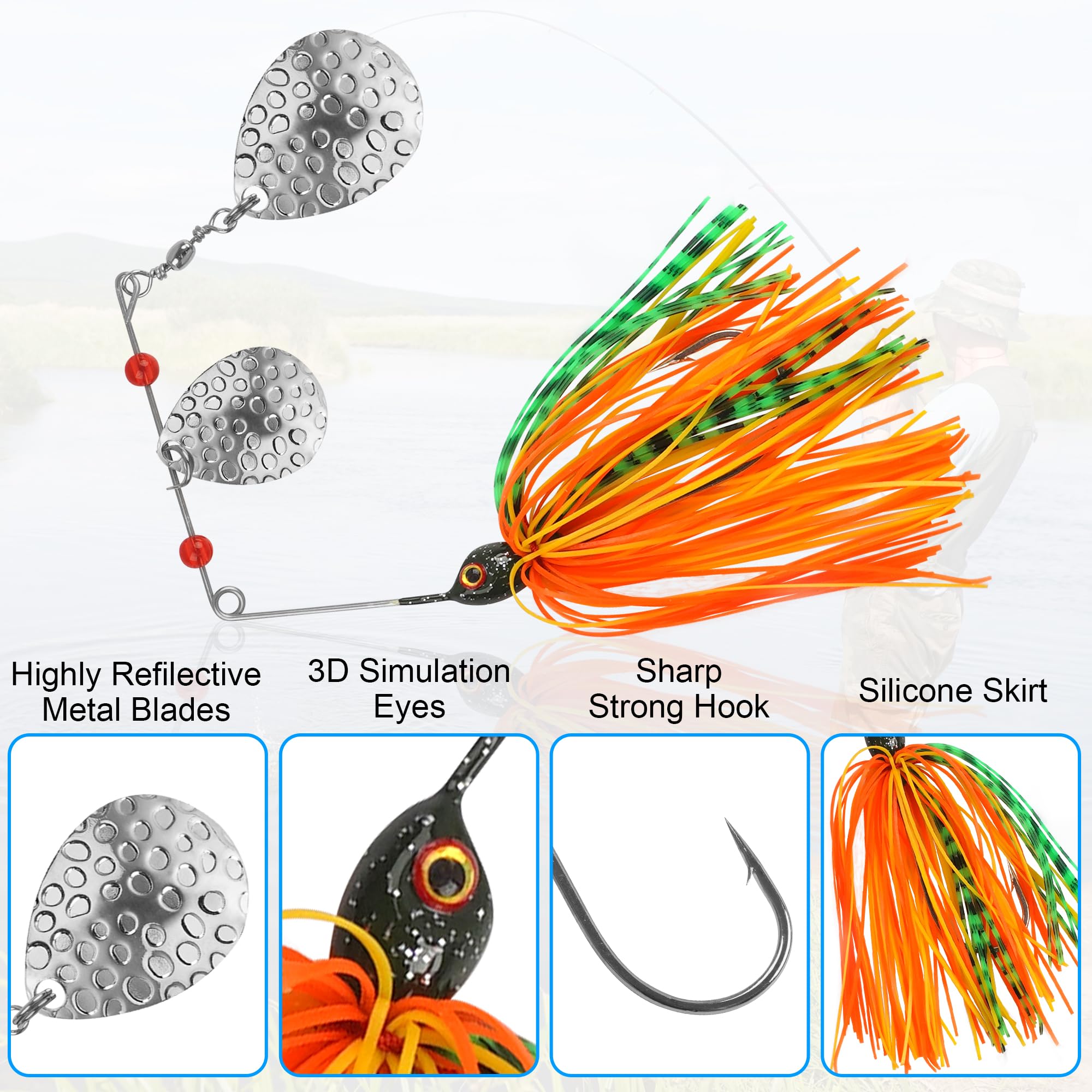 Spinnerbait - Kit di esche da pesca, esche spinner, multicolore in metallo, esche da nuoto per acqua salata d'acqua dolce spigola, trota e salmone