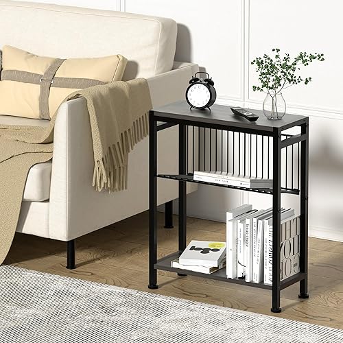 Miniatura 36 de Mesa auxiliar delgada para espacios pequeños, diseño 2 en 1 con soporte para revistas, marrón rústico Marrón (Rustic Brown),Negro -,Bricolaje