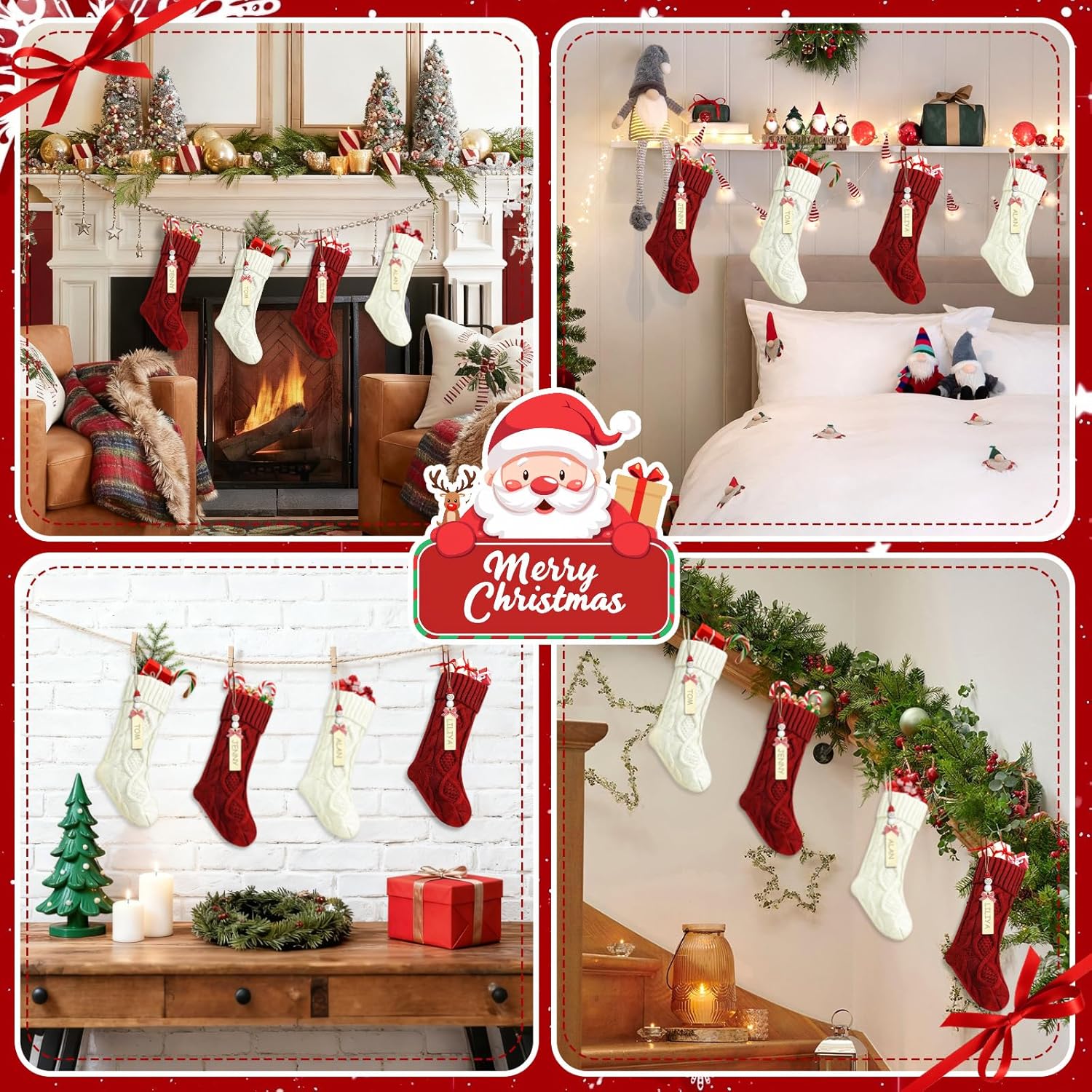 PowerKing Personalized Christmas Stockings 18 Inch, 4 Pack Large Knitted Holiday Stockings with DIY Snowman Name Tags for Fireplace Mantel, Xmas Tree, Family Holiday Decorations - Image 5