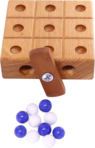 Miniatura 2 de AmishToyBox.com Juego de mármol de madera Tic Tac Toe con almacenamiento integrado para canicas (tabla de roble con tapa de cereza)