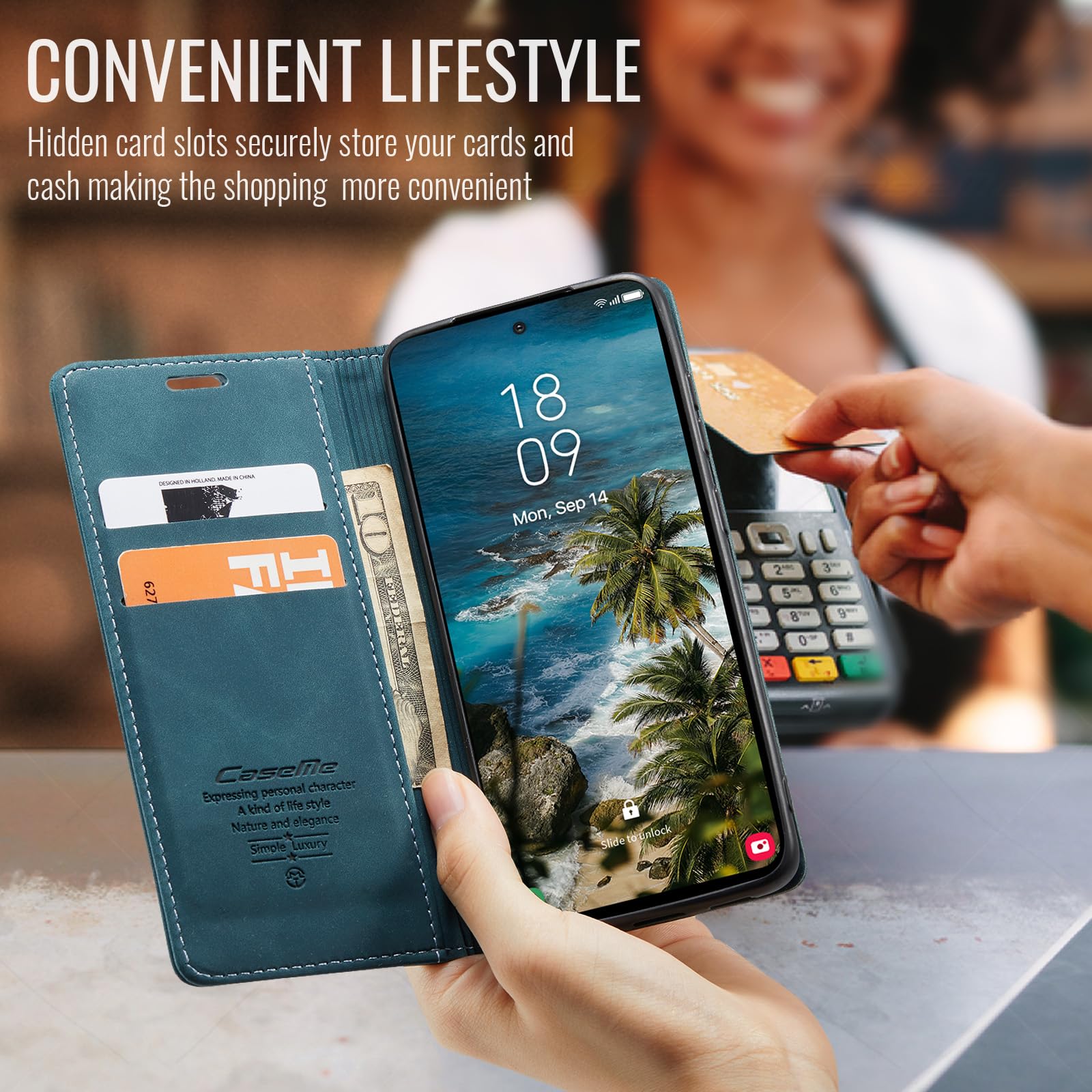 for Samsung Galaxy A57 Case, Wallet Case Flip Leather with Card Holder Magnetic Closure Shockproof Kickstand Protective Phone Cases Cover for Galaxy A57, Blue-Green — view 4