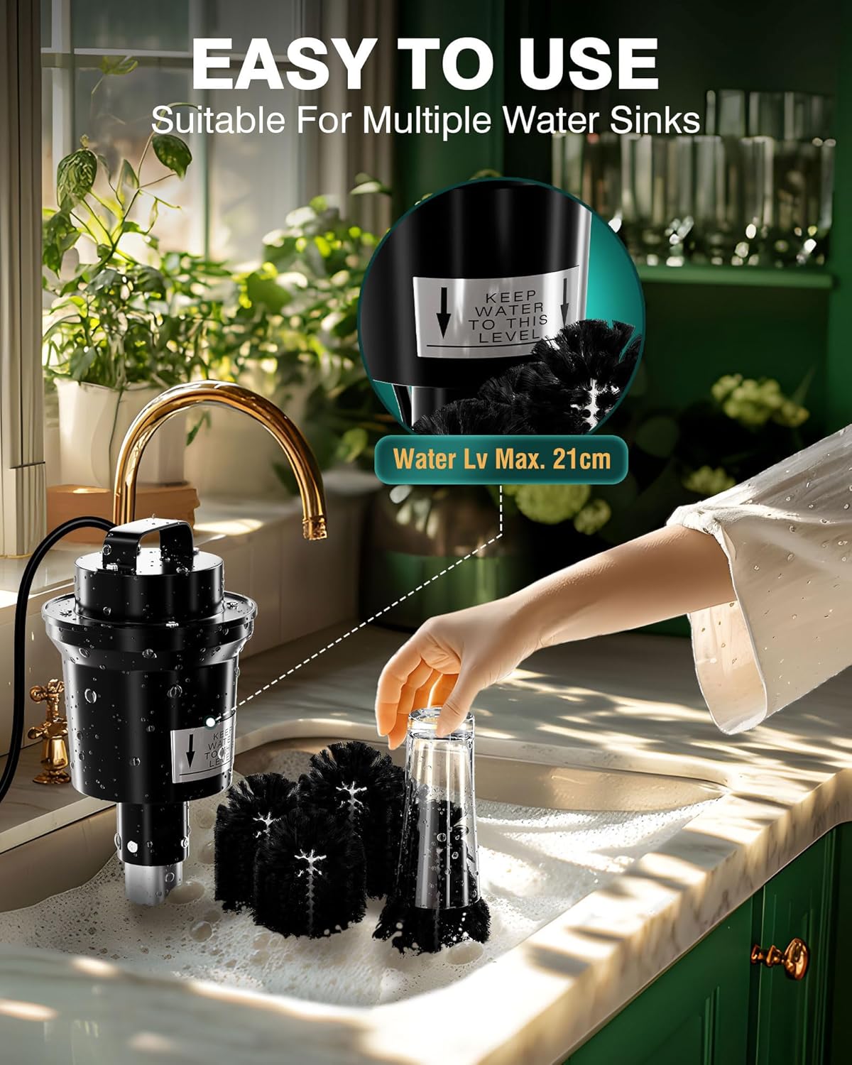 WantJoin Electric Commercial Glass Washer - Winery Wine Glass Cleaning Machine, 5 Cleaning Brushes Washers Glass, Perfect for Bars, Cafes,Restaurant