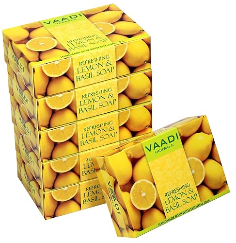 Vaadi Herbals Super Value - Jabón refrescante de limón y albahaca 265oz x 6