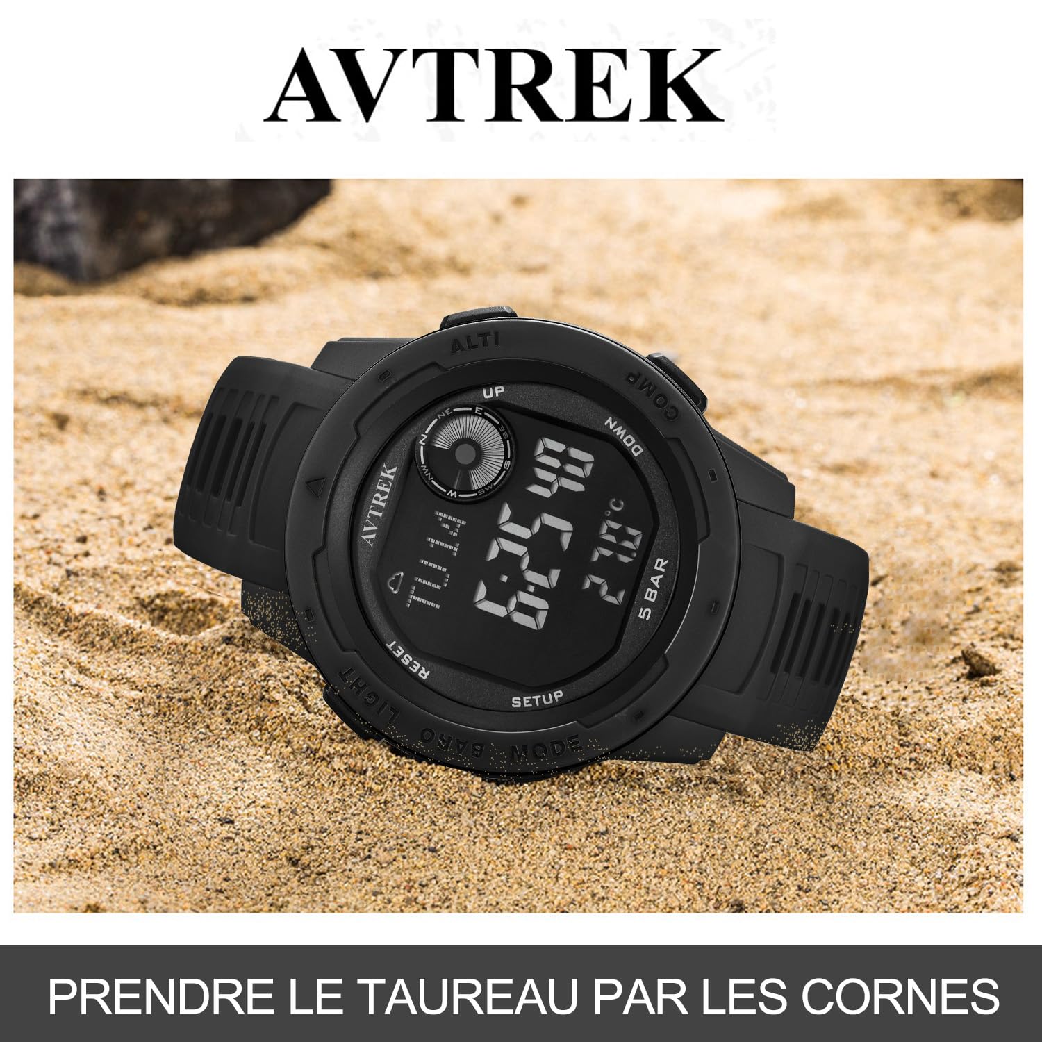 AVTREK Orologio sportivo digitale per adolescenti con altimetro e barometro, orologio da esterno, orologio sportivo impermeabile per esercito e militari (nero)