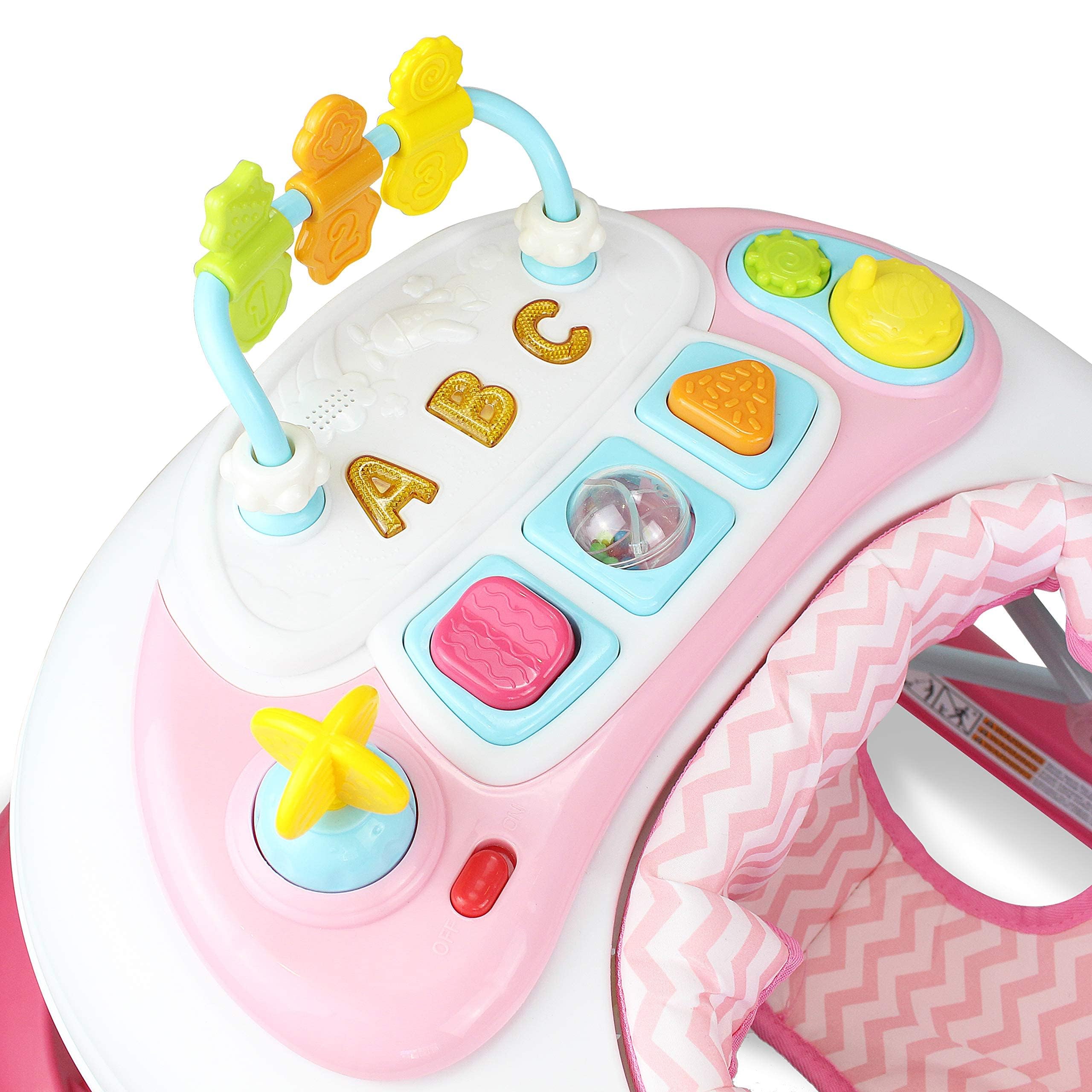 Leogreen Trotteur Bébé Évolutif Musical, 2 en 1 Chaise et Trotteur Réglable, Siège Rembourré, Activités avec Sons et Lumière, Rose