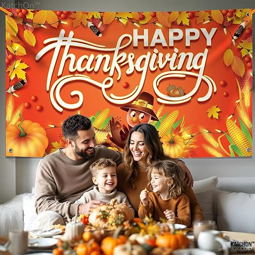 Miniatura 6 de KatchOn, Cartel de Feliz Acción de Gracias, extragrande, 72 x 44 pulgadas, telón de fondo para decoraciones de Acción de Gracias, interiores,