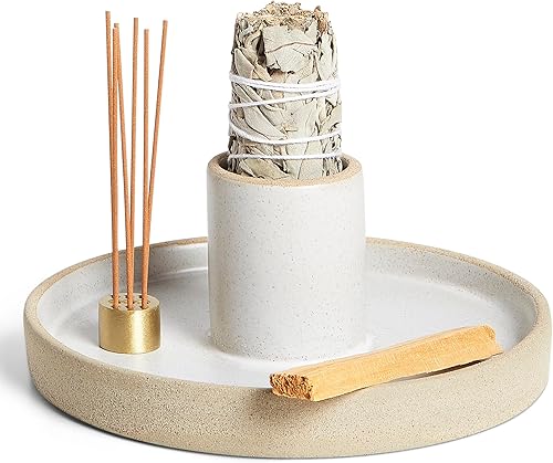 Soporte de salvia de cerámica para quemar 3 en 1 - Kit de manchas de salvia - Soporte de incienso para palos - Soporte de Palo Santo - Quemador de