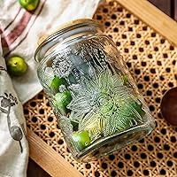 Vista 6 de Tarro de almacenamiento de vidrio hermético de 23.7 onzas líquidas con tapa de bambú, tarro de vidrio vintage para encimera de cocina, ideal