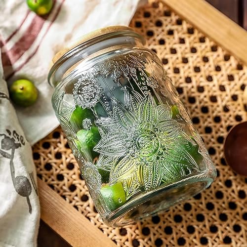Miniatura 6 de Custde Tarro de almacenamiento de vidrio hermético de 23.7 onzas líquidas con tapa de bambú, tarro de vidrio vintage para encimera de cocina, ideal