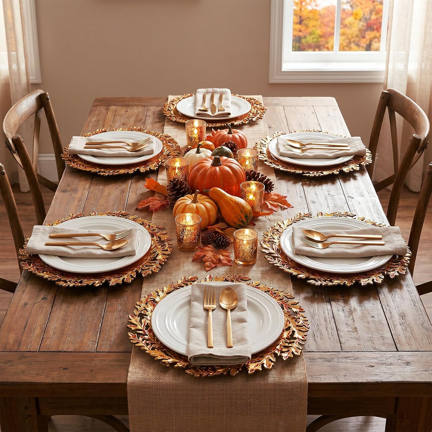 6 Pcs Fall Charger Plates 13" Autumn Leaf, Fashion Style
