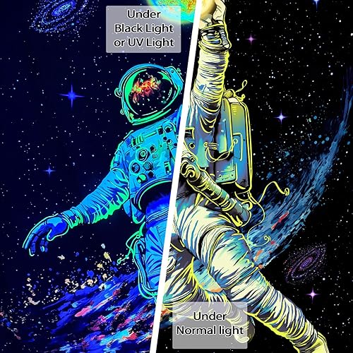 Miniatura 3 de Lifeella Tapiz de astronauta con luz negra, tapices reactivos para el espacio exterior para hombres, chicos, adolescentes, niños, que brillan en la
