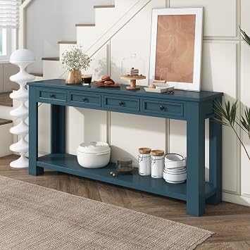Console Table/Sofa Table with Storage Drawers and Bottom Shelf for Entryway Hallway 63 x 14 x 30 Dark Blue