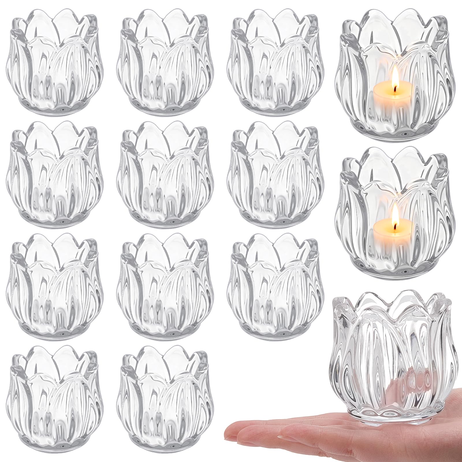 26 Stück Durchsichtiger Votivkerzenhalter Teelichthalter Aus Glas In Blumenform Teelichthalter Aus Dickem Glas In Großen Mengen Für Hochzeitsdekoration Geburtstag Jahrestag Parteien