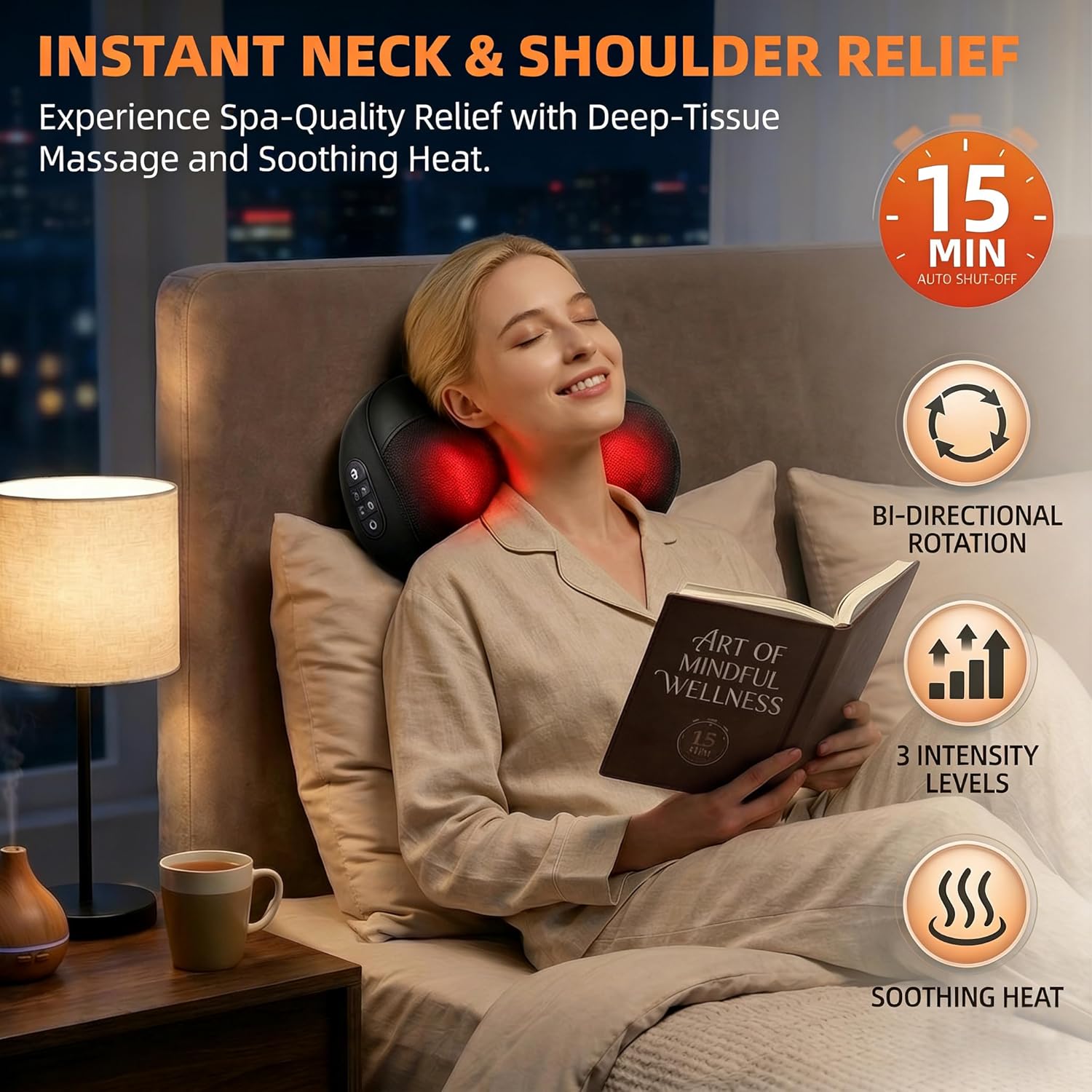 Shiatsu Neck Massager Pillow with Heat, 20 Nodes Deep Tissue Kneading Massage for Pain Relief, Back Shoulder Relaxation, Electric Cervical Support Pillow, Ideal Wellness Gift for Men Women